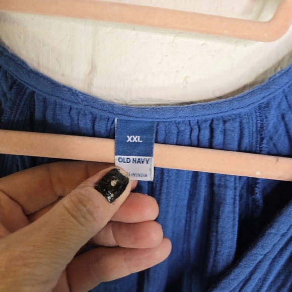 Old Navy Blue Crinkle Crepe Embroidered Peasant Boho Long Maxi Dress Plus Xxl - Picture 5 of 9